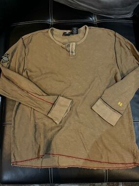 Harley Davidson waffle thermal shirt size L embroidery detail light brown
